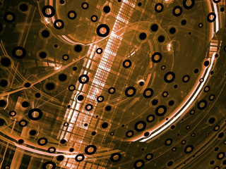 Abstract orange tech-style image on a black background