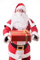Santa Claus on white background with gifts