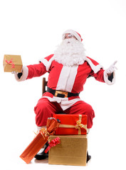 Santa Claus on white background with gifts