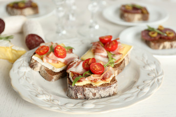 Tasty sandwiches on plate, close up