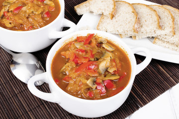 letcho with paprika, zucchini and champignon mushroom