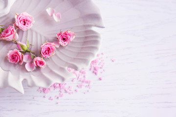 Beautiful spa composition on wooden table