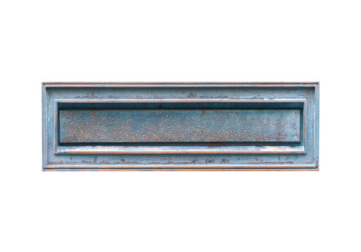 Old style metal letterbox isolated on white background