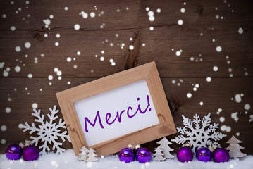 Purple Christmas Decoration, Snow, Merci Mean Thanks, Snowflakes