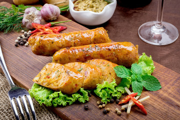 Grilled sausage with vegetables and mustard