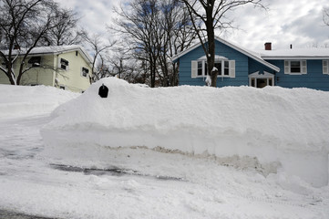 winter residential area after blizzard