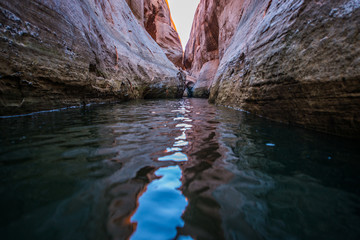 Calm Waters of Lake Powell in Narrow Slot Canyon near Lost Eden