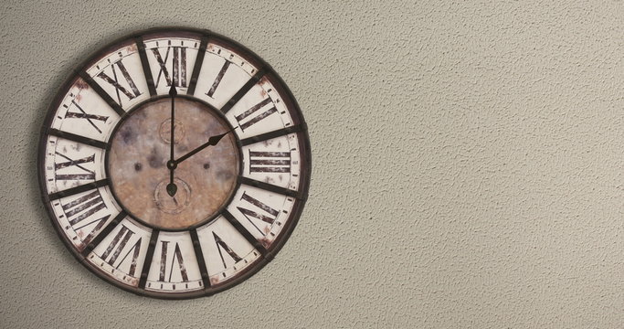 Old fashioned clock on the wall, timelapse 12H - copy space 