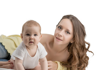 Studio photo of attractive woman and her child