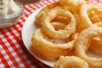 Chips rings on plate closeup