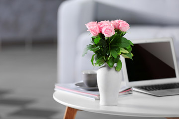 Comfortable workplace at home with laptop