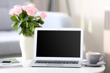 Fototapeta premium Comfortable workplace at home with laptop