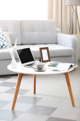 Comfortable workplace at home with laptop