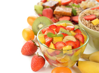 Fruit salad with mango and strawberries