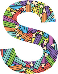 Letter S on color crayons background