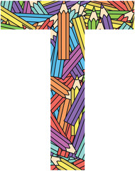 Letter T on color crayons background