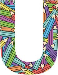 Letter U on color crayons background