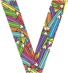 Letter V on color crayons background