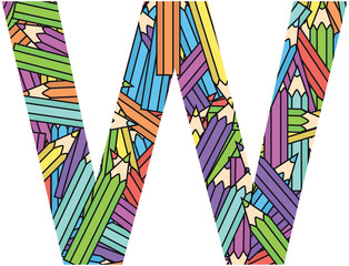 Letter W on color crayons background