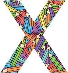 Letter X on color crayons background