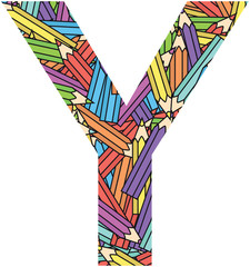 Letter Y on color crayons background
