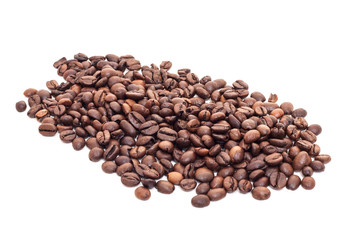 Fine roasted coffee beans on white background