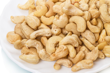 Cashew nuts on a white plate