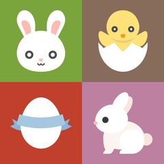 Vector Easter icons set, cute animal, flat design