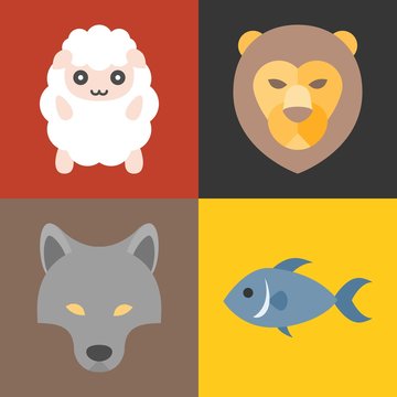 Vector animals in bible icons set, flat design