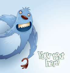 Vector funny monster background light blue. Background with funny monster light blue color with two eyes on a light blue background. The text is written in the curves.