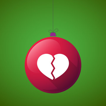 long shadow christmas ball icon with a broken heart