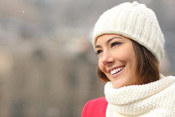 Candid girl with white teeth and smile in winter