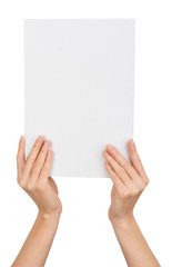 Womans arms with vertical blank card