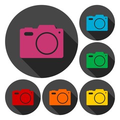 Camera vector icons set with long shadow