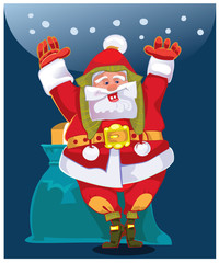 Santa  wishes people a Happy New Year and Merry Christmas.