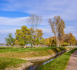 Beautiful Park at autumn, Park "Alexandria", Petergof, Saint-Petersburg, Russia.