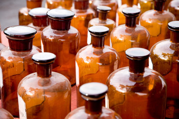 Rows of glass jars