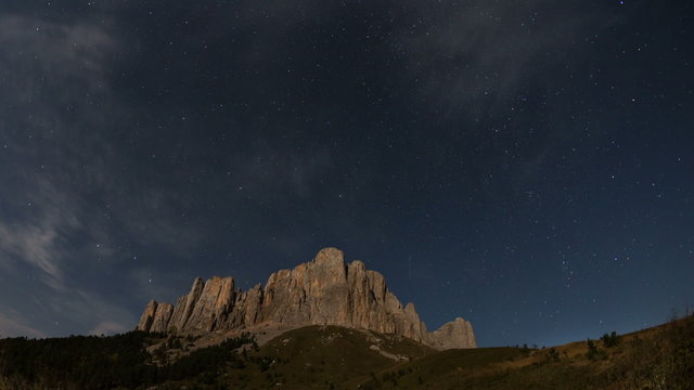 Mountain Big Thach under the starry sky. Adygea, Russia