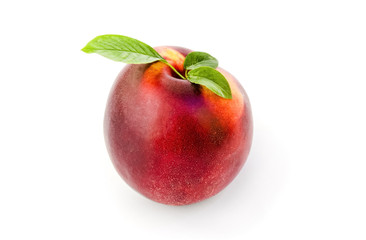 Nectarine with leaves isolated