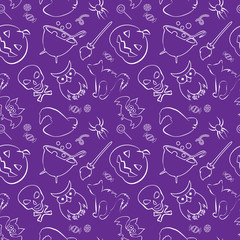 Halloween seamless pattern on purple background.
