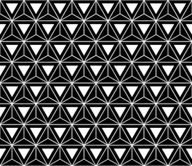 Vector modern seamless sacred geometry pattern hexagon triangles, black and white abstract geometric background, trendy print, monochrome retro texture, hipster fashion design