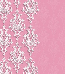 Vector Pink 3d Vintage Background for Greeting or Invitation Card with Floral Damask Pattern