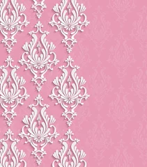 Tuinposter Vector Pink 3d Vintage Background for Greeting or Invitation Card with Floral Damask Pattern © Oksana Kumer