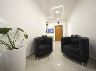 Modern waiting room in dental clinic-seamless panorama made with tilt-shift lens