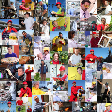 Collage Of Diverse People, Workers