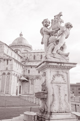 Fountain with Angels and Cathedral of Pisa