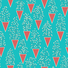 Obraz premium Cute seamless pattern with many small twigs abstract flowers and triangles vases.