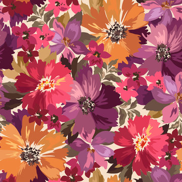 Vector pattern with flowers and plants. Fashion floral illustration.Seamless pattern.