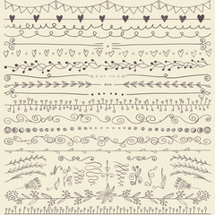 Fototapeta premium Set of hand drawn lines border and elegant design elements. Illustration vector.