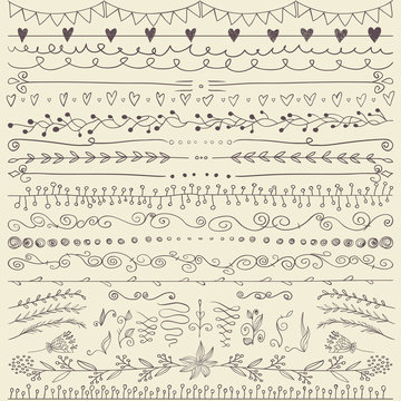 Set of hand drawn lines border and elegant design elements. Illustration vector.
